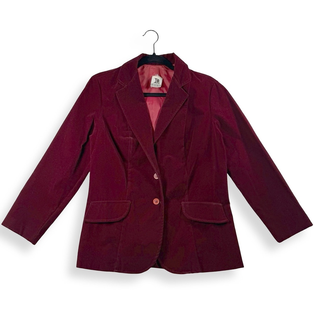 Vintage 1970s Burgundy Velvet Blazer Women's Tailored Disco Glam Boho Jacket